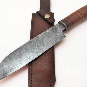 Custom handmade Damascus Chef Knife Leather Handle