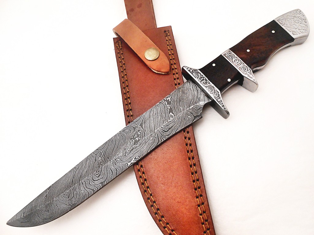 Custom Made Damascus Bowie knives Rosewood USA Fixed blade