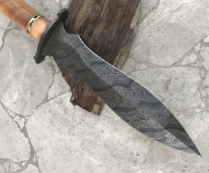 Damascus Steel Dagger Knife Damascus Bolster, Olive Wood and Micarta Handle