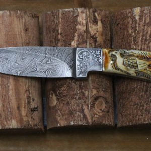 Detailed Handmade engraved steel camel bone bull horn full tang
