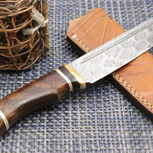 Custom Hand Forged Damascus Steel Knife, Rose Wood Copper Handle