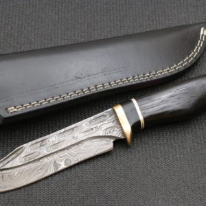 Handmade Damascus Knife, Ebony Wood Vangee Wood Handle