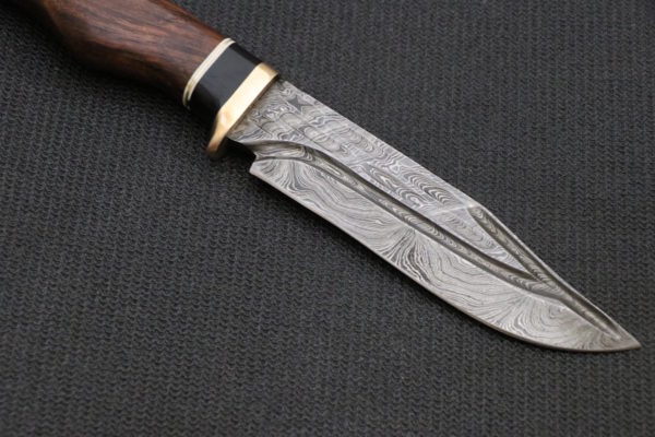 Hand forged Damascus Knife with Ebony Wood and Rose Wood Handle