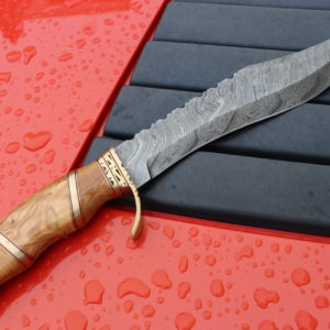 Handmade Bowie hunting Damascus Knife Olive wood handle