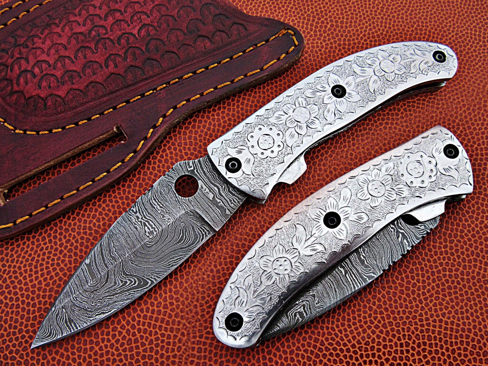 ,Engraved nickle silver bolsters Details about   Damascus steel blade handmade POCKET KNIFE 