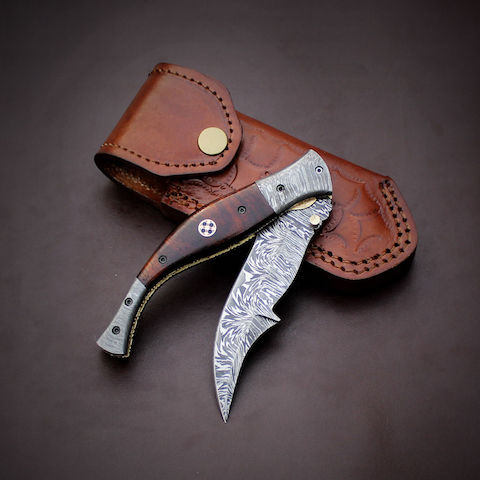 Handmade Damascus razor Blade Blade Rosewood handle