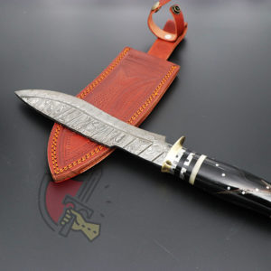 Bull Horn Damascus Steel Bowie knife