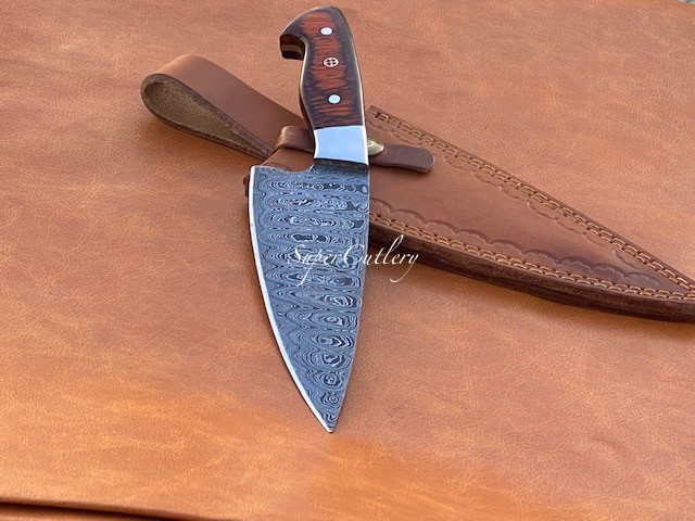 Wholesale Price Hand Forged Damascus Chef Knife Colored wood engraved,  engraved chef knife 