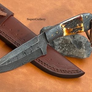 Hand Forged Damascus stag Skinner knife