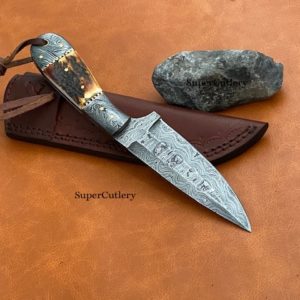 Hand Forged Damascus Steel Stag Skinner Knife