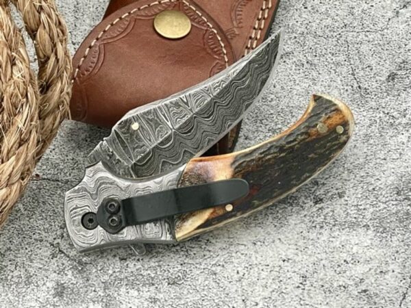 Stag horn EDC Knife with Pocket Clip