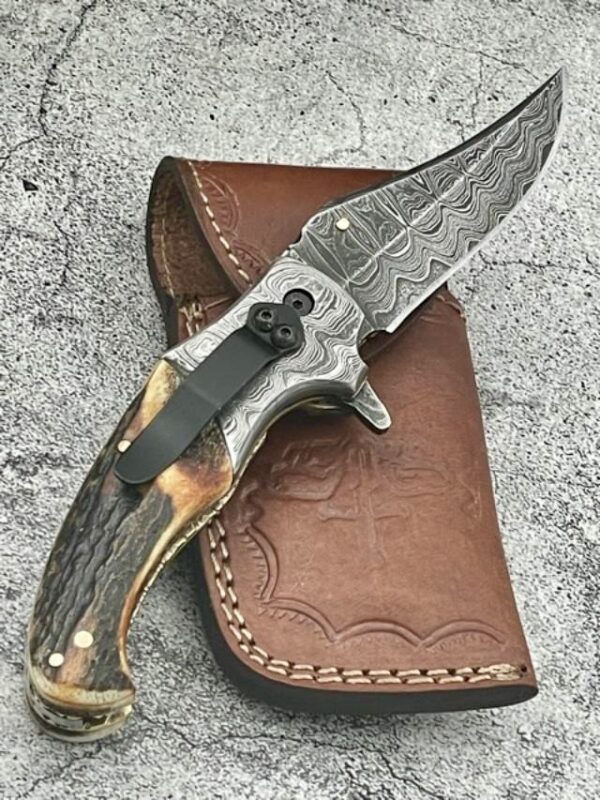 Stag Horn Folding Knife with Pocket Clip